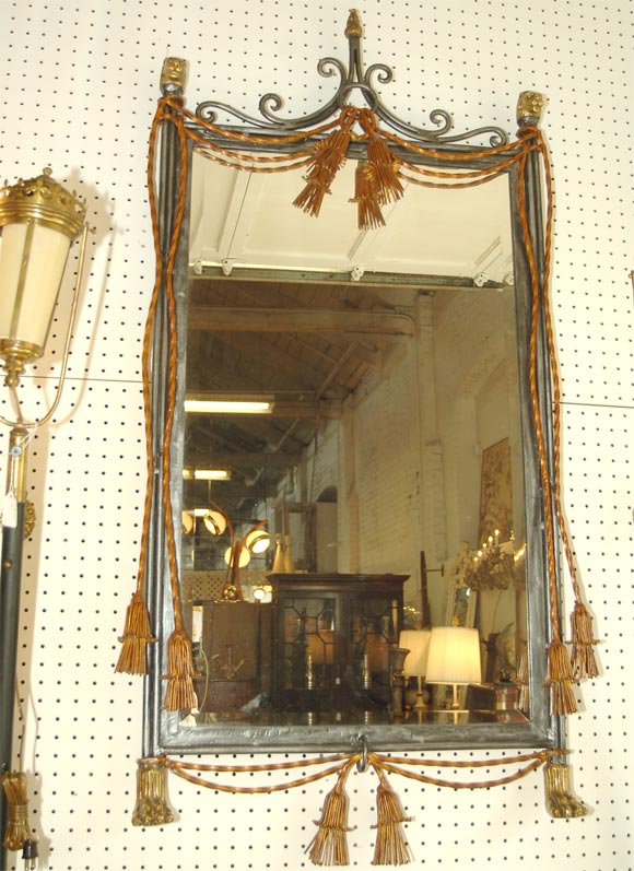 Iron & Brass Mirror with Lion Heads & Tassels